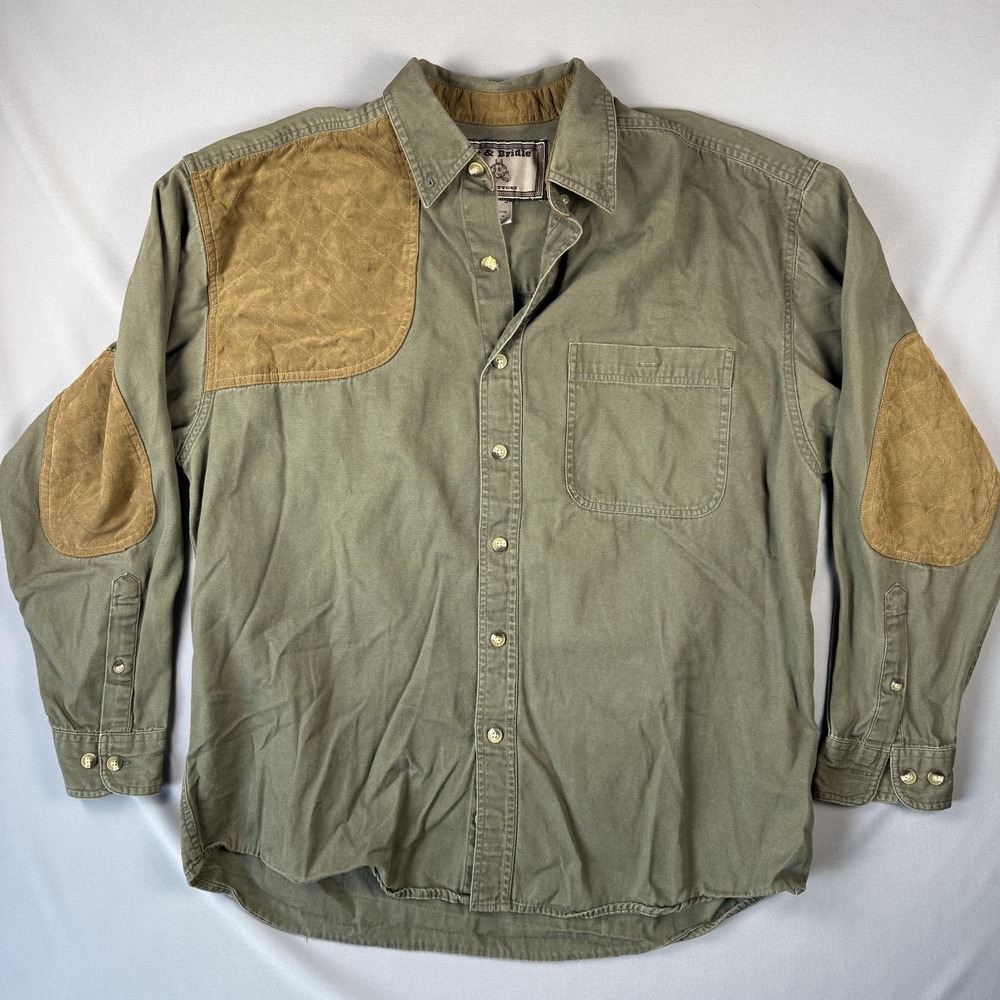 Bit & Bridle Shirt Mens Large Green Canvas Quilted Shooting Outdoor Hunting